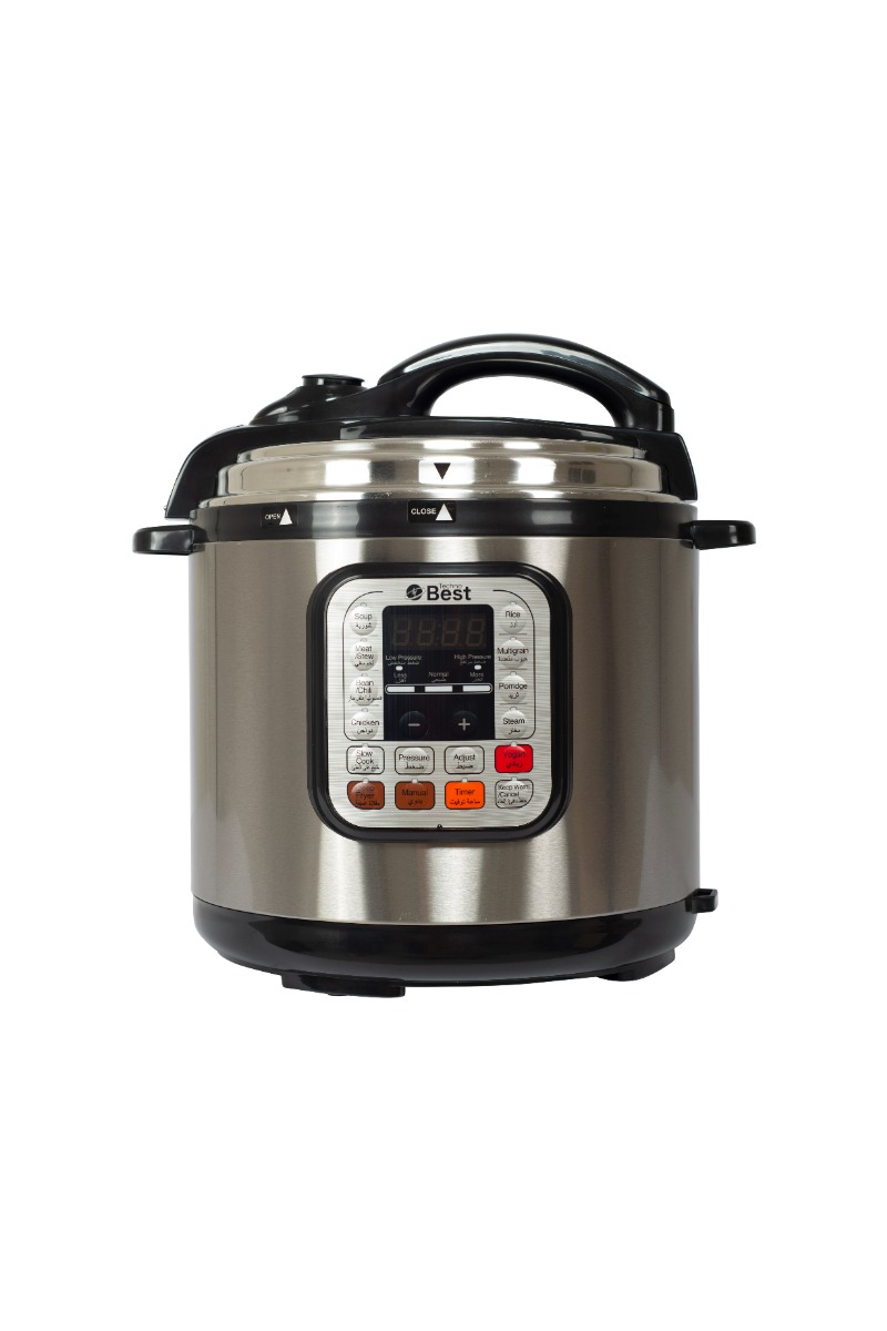 Techno Best pressure cooker 8-liter, 1200W, 12 smart cooking programs. Electronic touch panel - Silver - BPC-008 