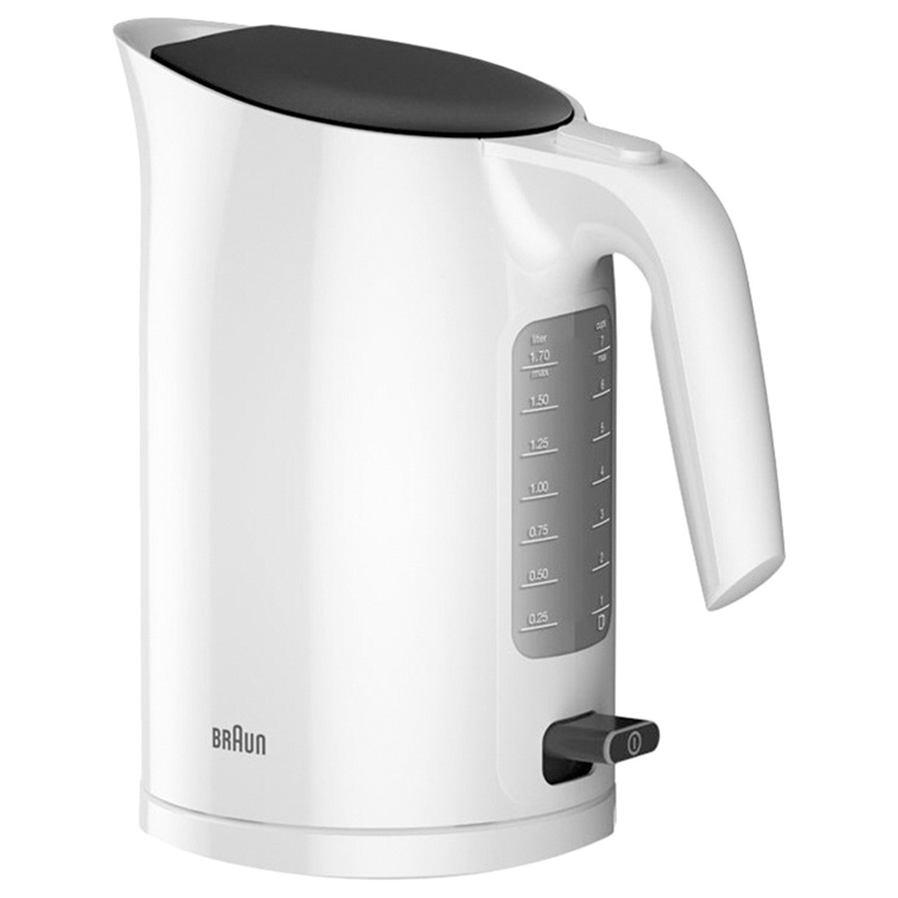 Braun Water Kettle, 1.7 L, 3000 W, 360 Degree Base, 3 Automatic Shut-Off Protections, White, Wk3110Wh
