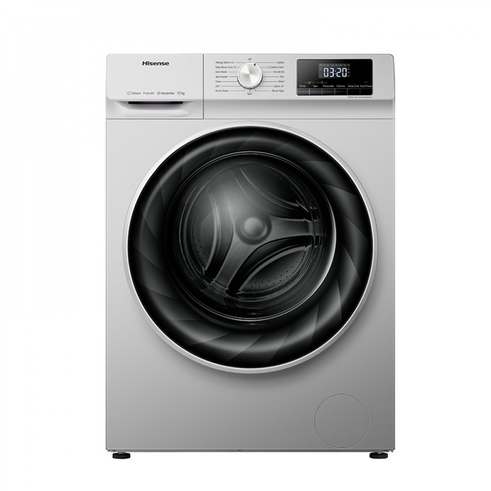 Hisense Front Load Washing Machine 12kg, Dry 75%, Silver - WF3QC43BS